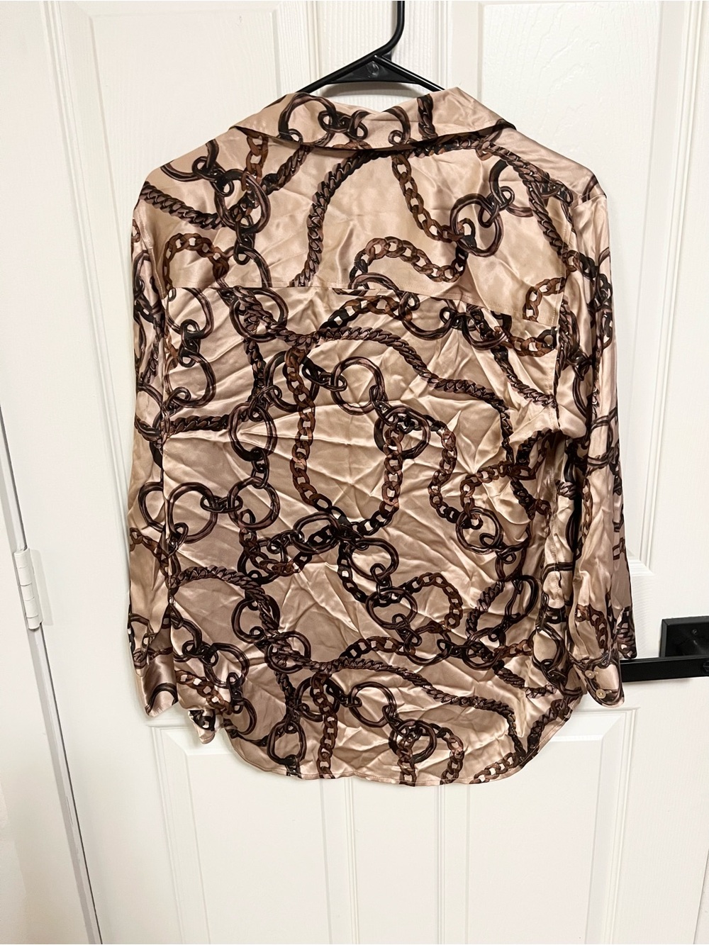 L'AGENCE Dani 3/4 Sleeve Silk Blouse in Almond & Brown Oversized Chain size L - Picture 6 of 8